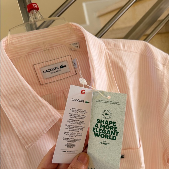 Lacoste Light Pink Pinstripe Short-Sleeve Button-Down Shirt - Picture 4 of 16